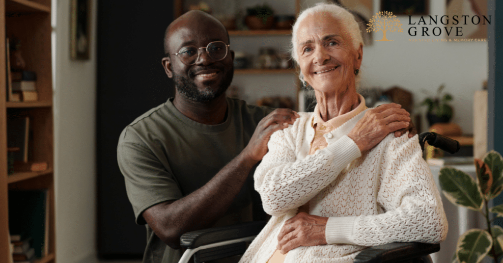 A senior woman with a supportive care partner, illustrating family support when deciding the right time for memory care.